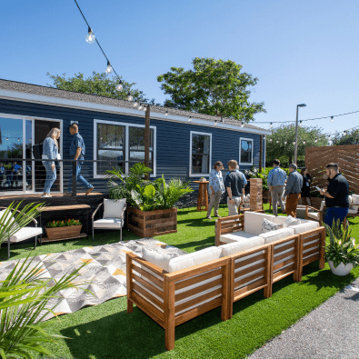 Group outdoors by house Group outdoors by house